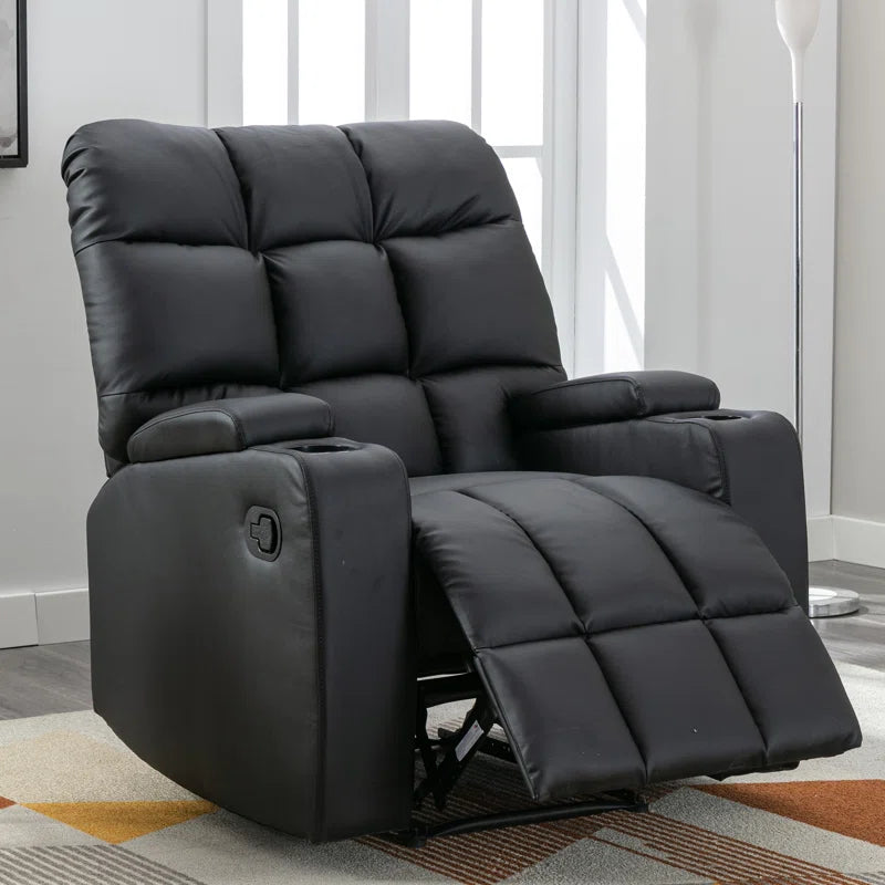 33.5" Wide Modern Faux Leather Soft Backrest Manual Release Recliner with Massage & Arm Storage & Dual Cup Holder