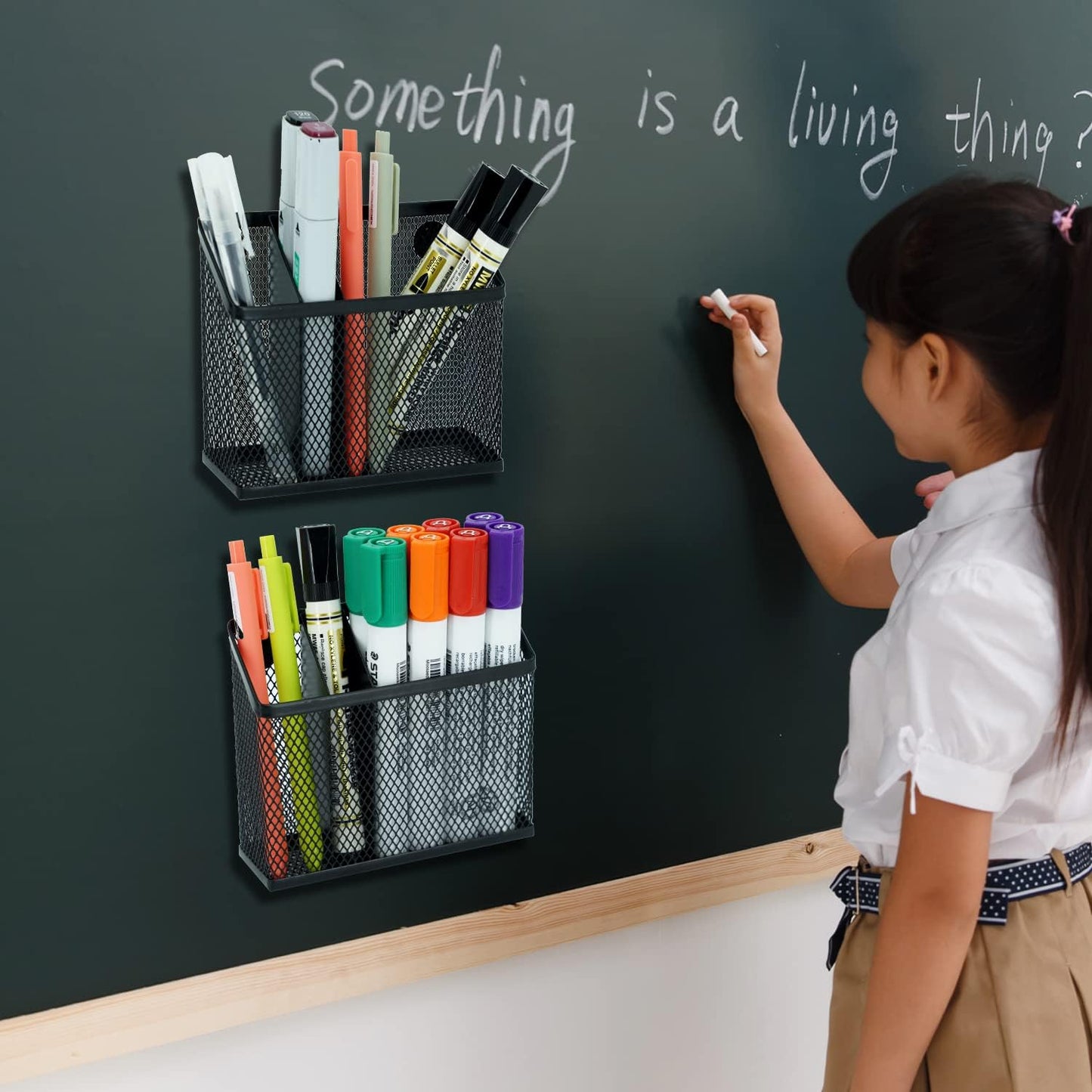 Magnetic Pen Holder,Magnetic Storage Basket for Refrigerator, Locker, Magnetic Dry Erase Marker Holder for Whiteboard, Pack 2 (Black)