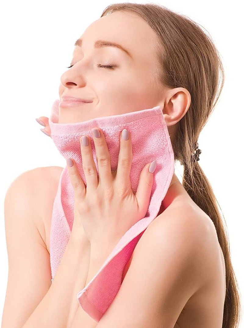Washcloths Towel Set 10 Pack Baby Rayon Derived from Bamboo Wash Cloth for Bathroom-Hotel-Spa-Kitchen Multi-Purpose Fingertip Towels and Face Cloths 10'' X 10'' - Pink