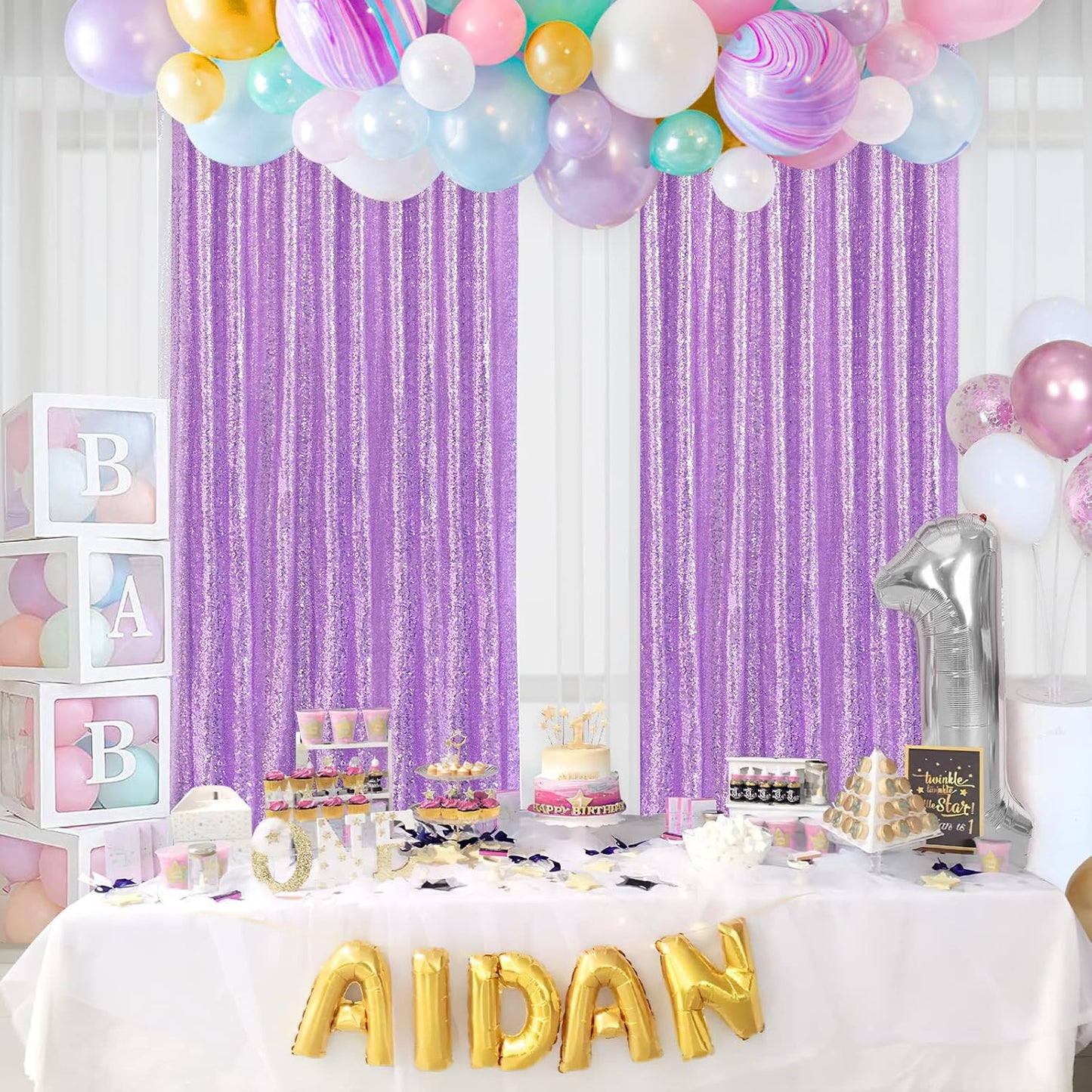 Wedding Sequin Backdrop Lavender 2 Panels 2Ftx8Ft Glitter Curtain Backdrop Arch Fabric Drapes for Baby Shower Birthday Party Decoration