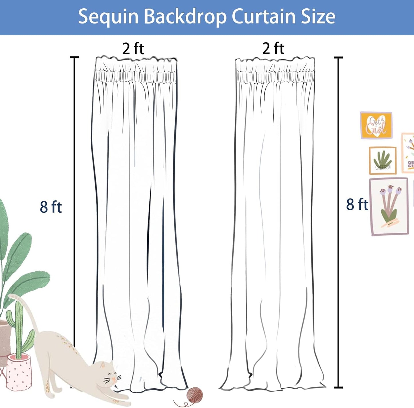 Rose Pink Sequin Backdrop Curtain, 2PCS 2Ftx8Ft Glitter Backdrop Curtain for Parties, Christmas, Wedding, Banquet Decoration(2 Panels, 2FT X 8FT, Rose Pink)