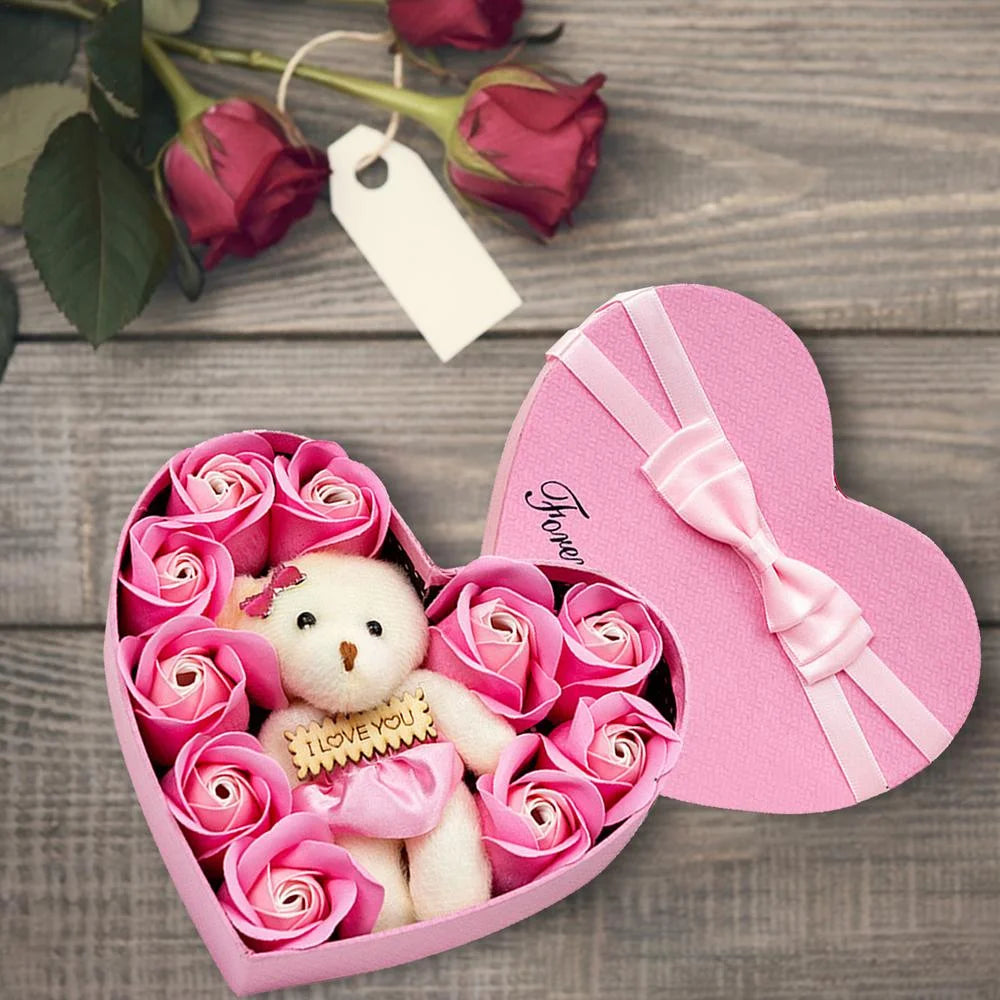 Mother'S Day Heart-Shaped Pink Rose Flower and Teddy Bear Gift Box: the Perfect Gift for Christmas, Valentine'S Day, Weddings, Anniversary, Birthday or Proposal
