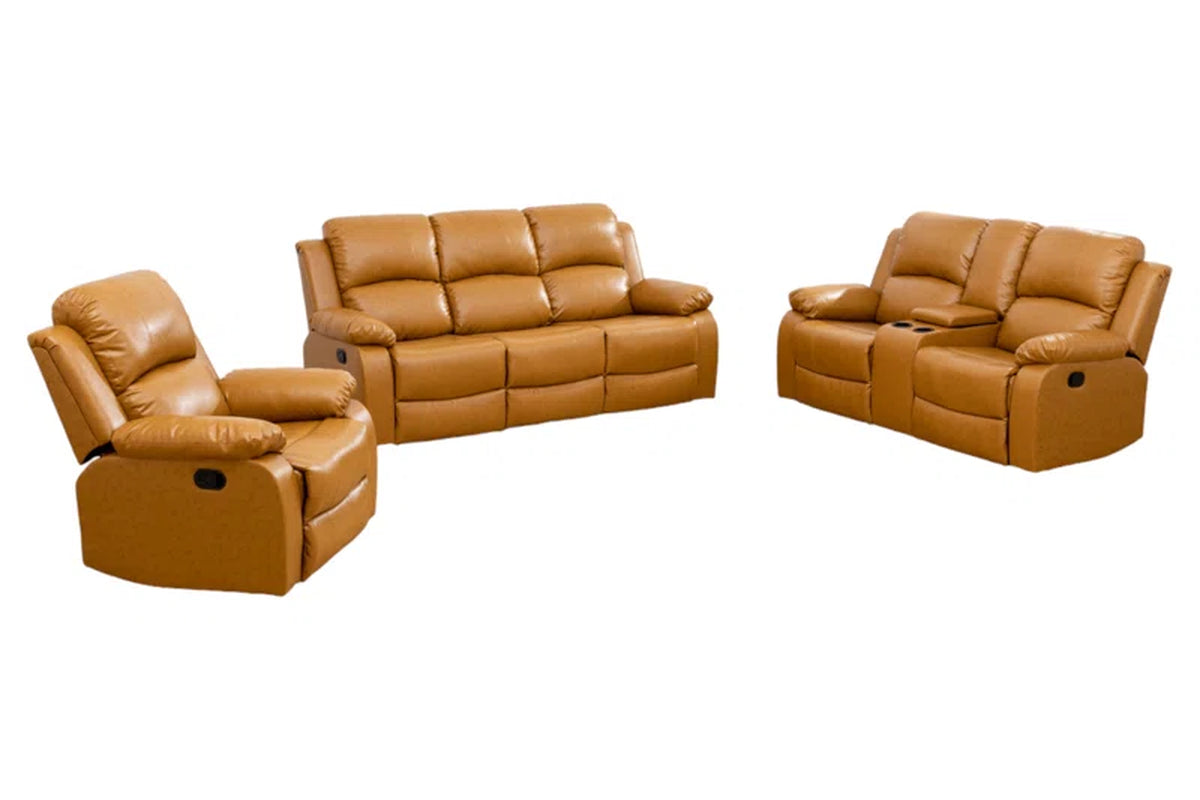 3 Piece Vegan Leather Manual Reclining Living Room Sofa Set