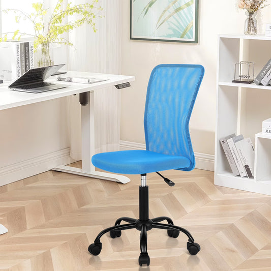 Mesh Office Chair Ergonomic Computer Desk Chair with Lumbar Support, Adjustable Swivel Rolling Chair Armless for Adult, Blue