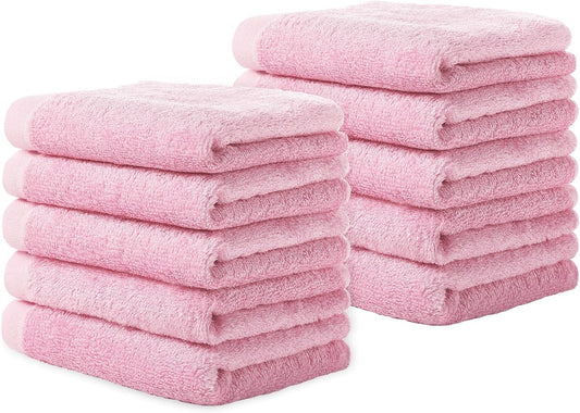 Washcloths Towel Set 10 Pack Baby Rayon Derived from Bamboo Wash Cloth for Bathroom-Hotel-Spa-Kitchen Multi-Purpose Fingertip Towels and Face Cloths 10'' X 10'' - Pink