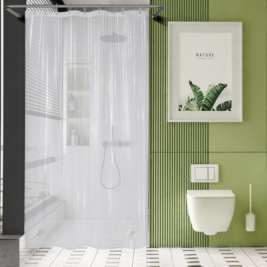 Stall Shower Curtain 54X78, Clear Plastic, Thick PEVA, Heavy Duty with 2 Weighted Stones and 9 Grommets