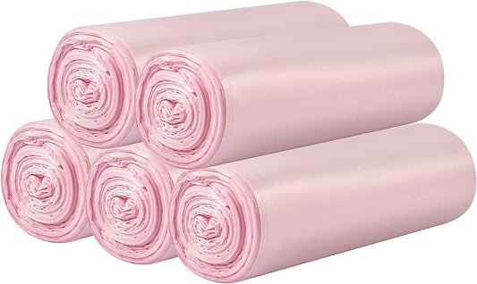 5 Rolls Small Trash Bags - 100 Counts Durable 4 Gallon Small Garbage Bags for Home Office Kitchen Bathroom Bedroom Trash Can Liners（Pink）