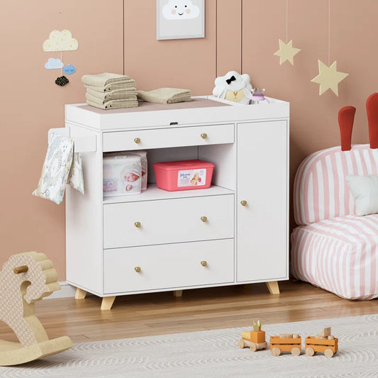 Albiery Changing Table Dresser, Asymmetrical 3 Drawer / 1 Door Dresser