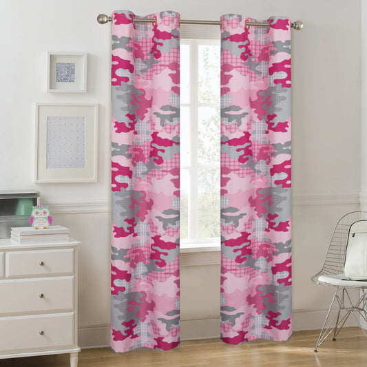 Pink Camouflage Room Darkening Grommet Single Curtain Panel, Pink, 30" X 84"
