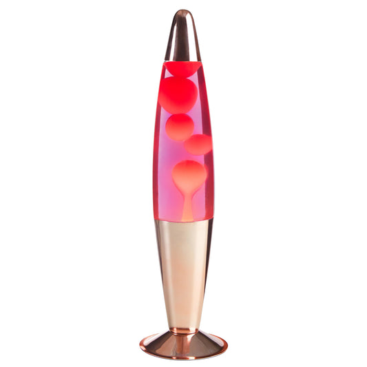 , 16" Rose Gold LED Motion Volcano Lamp, Pink Wax in Pink Liquid, Chrome Metal Base