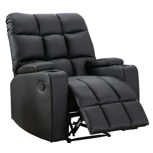33.5" Wide Modern Faux Leather Soft Backrest Manual Release Recliner with Massage & Arm Storage & Dual Cup Holder
