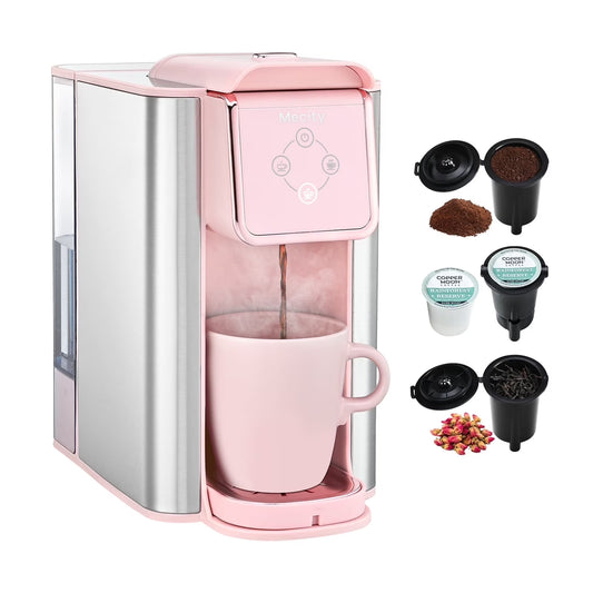 Coffee Maker 3 in 1 Single Serve Coffee Machine, Compatible with K Cup Capsules, Instant Coffee Pot, Tea Maker, 6,8,10 Oz Cup, Removable 50 Oz Water Reservoir, 120V 1150W, Pink